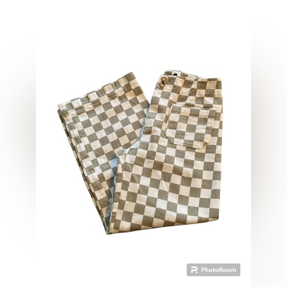 Denim - Checkered Cream & Tan Wide Leg Jeans. Size Large (Youth).